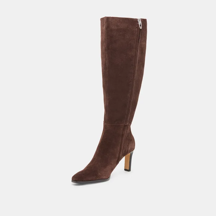 Emmi Dk Brown Suede Wide Calf Boots — view 5