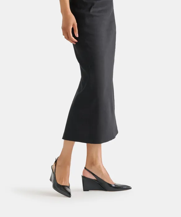 EVELAN Black Leather Pointed-Toe Slingback Wedges — view 5