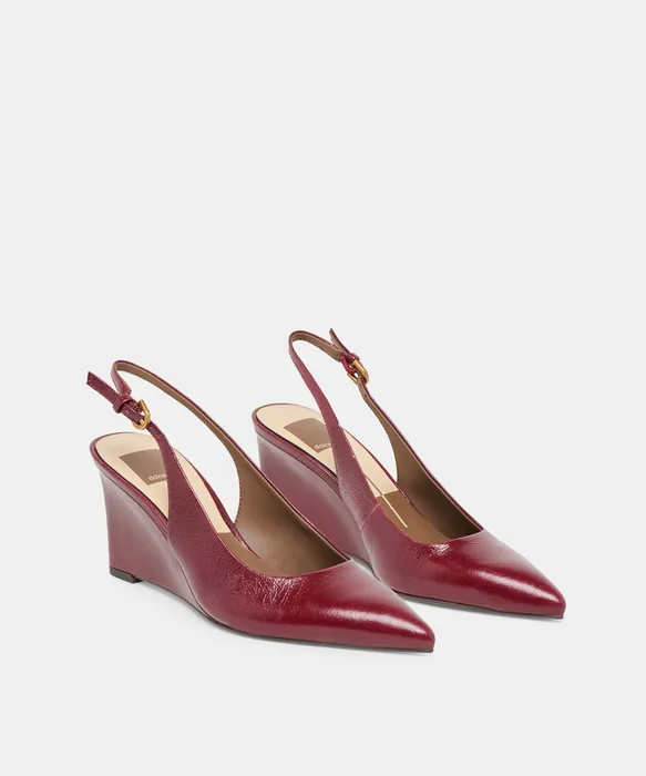 EVELAN Garnet Leather Pointed-Toe Slingback Wedges — view 3
