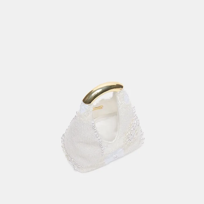 EVELISE White Pearl Satin Mini Handbag — view 6