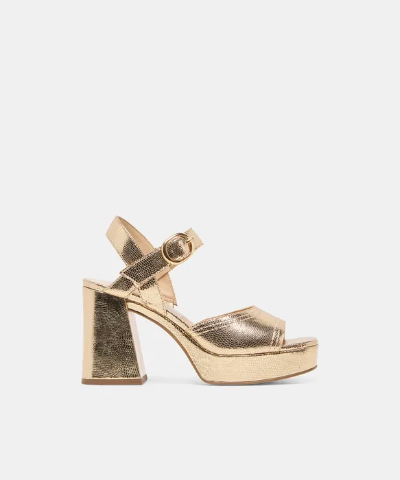 FATIMA Gold Embossed Leather Platform Heels — view 2