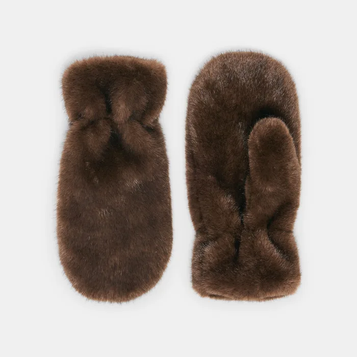 Faux Fur Espresso Mittens — view 2