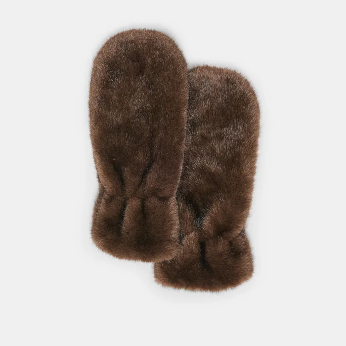 Faux Fur Espresso Mittens — view 3