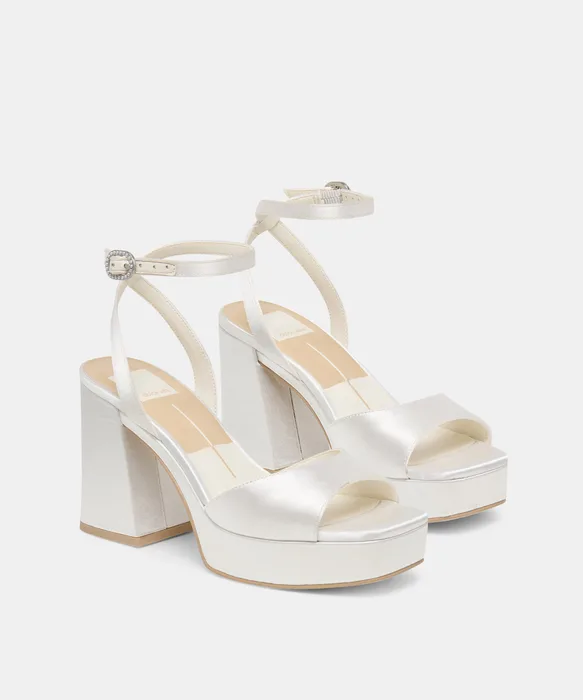 Felica White Satin Heels — view 3