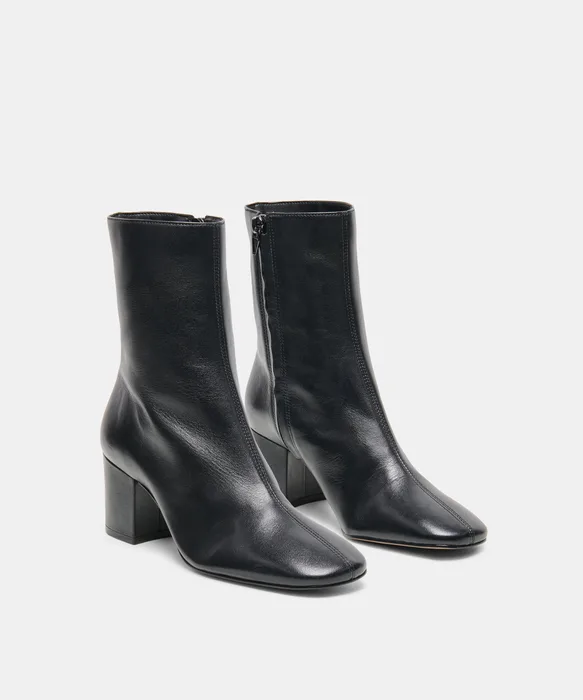 FEYA Black Leather Block-Heeled Ankle Booties — view 3