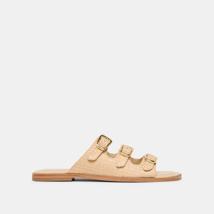 FIN Sand Raffia Open-Toe Slide Sandals — view 2
