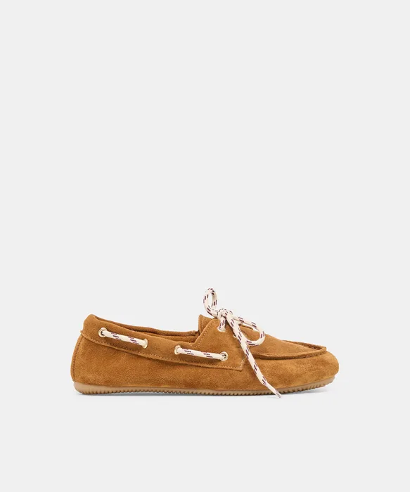 FLORAH Tan Suede Boat Shoe Loafers — view 2