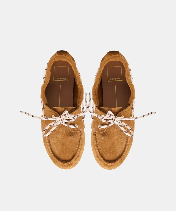 FLORAH Tan Suede Boat Shoe Loafers — view 4