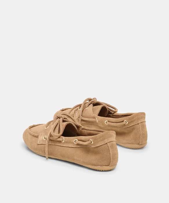 FLORAH Taupe Suede Boat Shoe Loafers — view 4