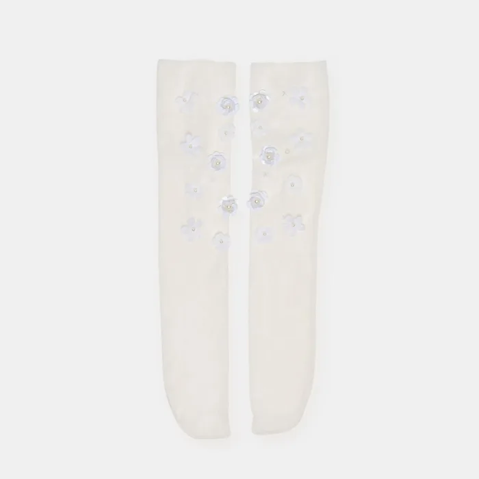 Floral Chiffon White Slouch Socks — view 2