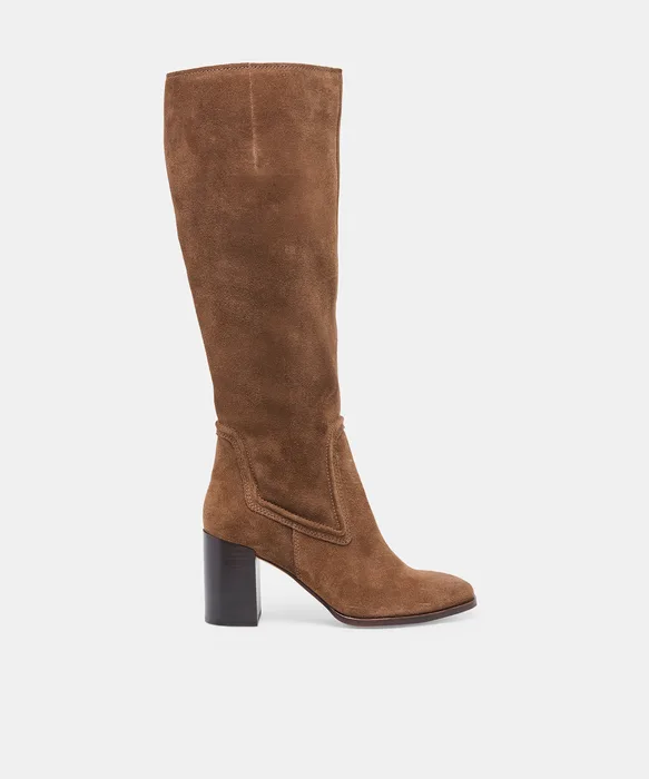 FUEGO Cocoa Suede Block-Heel Knee-High Boots — view 2