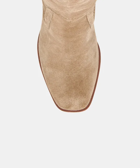 FUEGO Taupe Suede Block-Heel Knee-High Boots — view 4