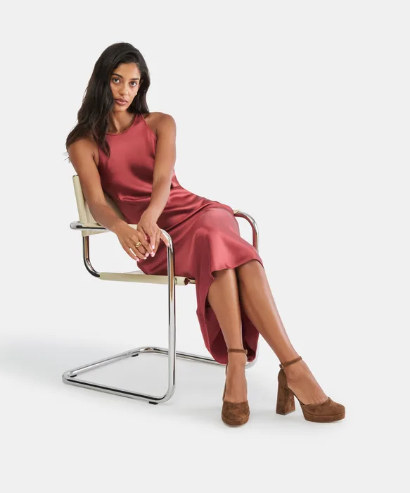 GARLYN Cocoa Suede Block-Heel Platform Heels — view 5