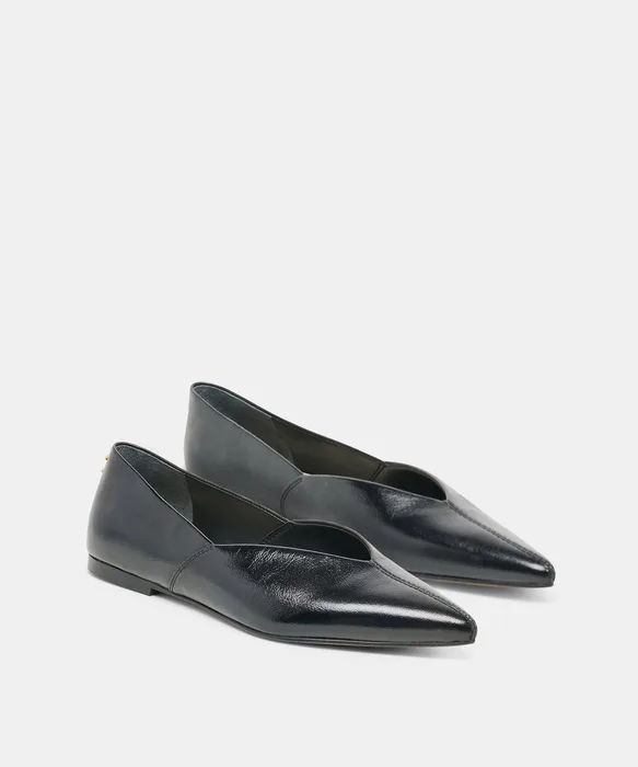 Gema Black Leather Flats — view 3