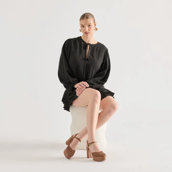 Gero Mid Brown Woven Raffia Heels — view 5