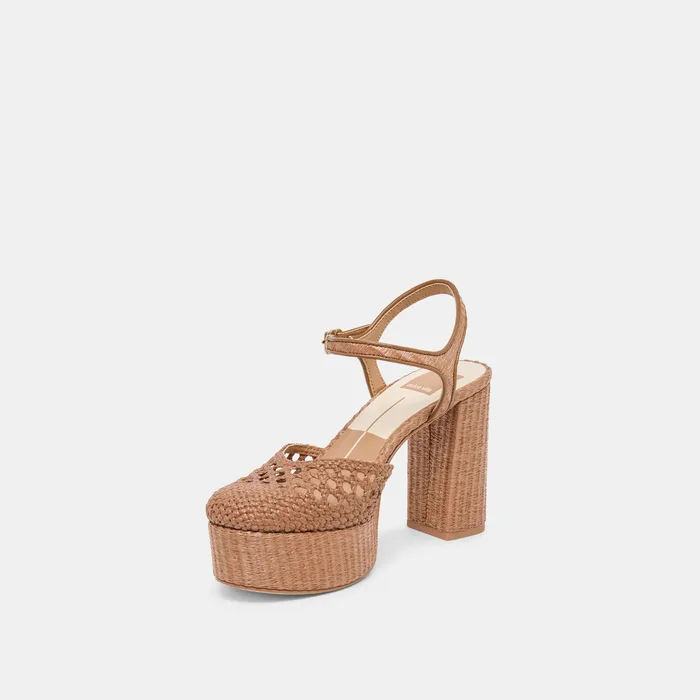 Gero Mid Brown Woven Raffia Heels — view 7