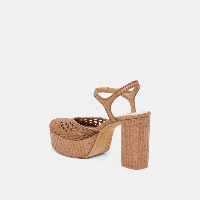 Gero Mid Brown Woven Raffia Heels — view 8