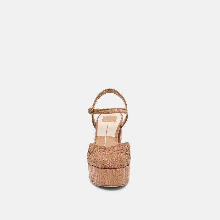 Gero Mid Brown Woven Raffia Heels — view 9