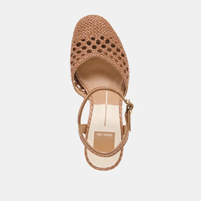 Gero Mid Brown Woven Raffia Heels — view 11