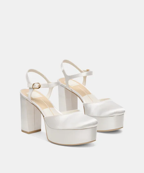 GERO True White Satin Closed-Toe Bridal Platform Heels — view 3