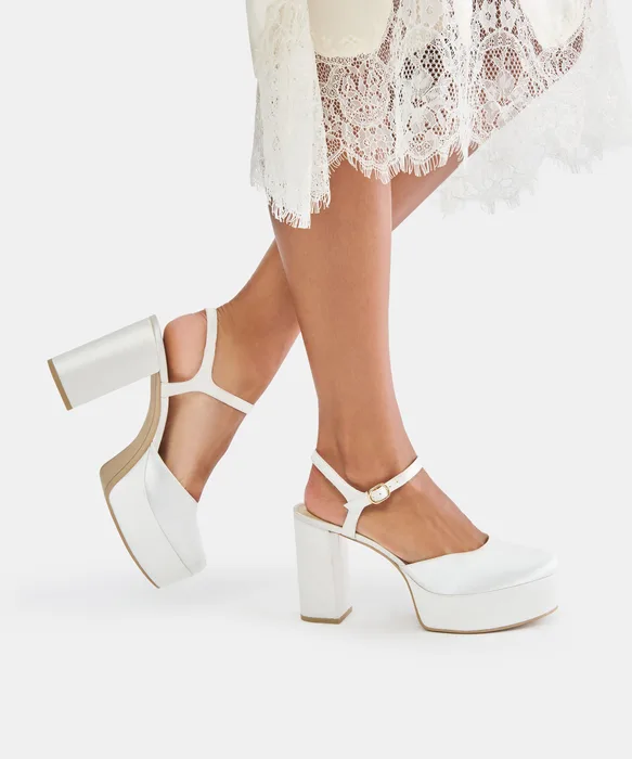 GERO True White Satin Closed-Toe Bridal Platform Heels — view 5