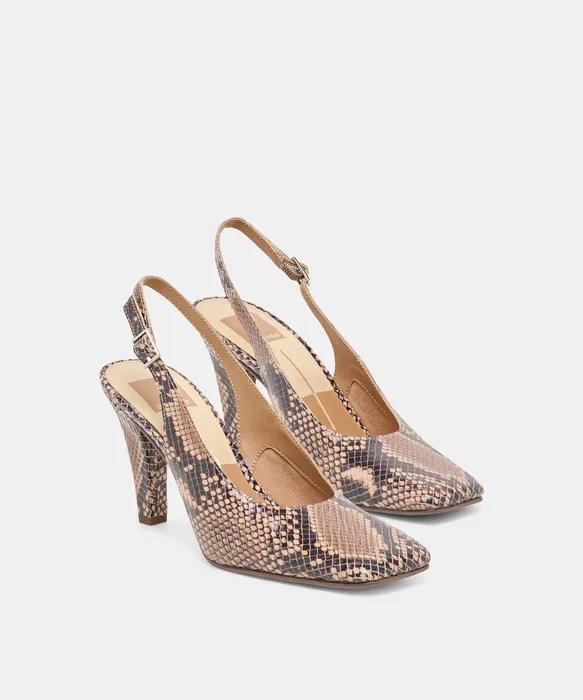 GESSIA Bark Embossed Leather Closed-Toe Slingback Heels — view 3