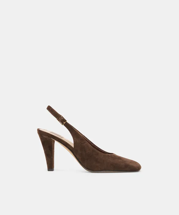 GESSIA Dk Brown Suede Closed-Toe Slingback Heels — view 2