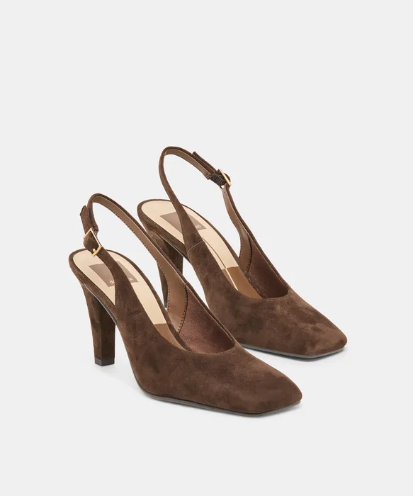 GESSIA Dk Brown Suede Closed-Toe Slingback Heels — view 3