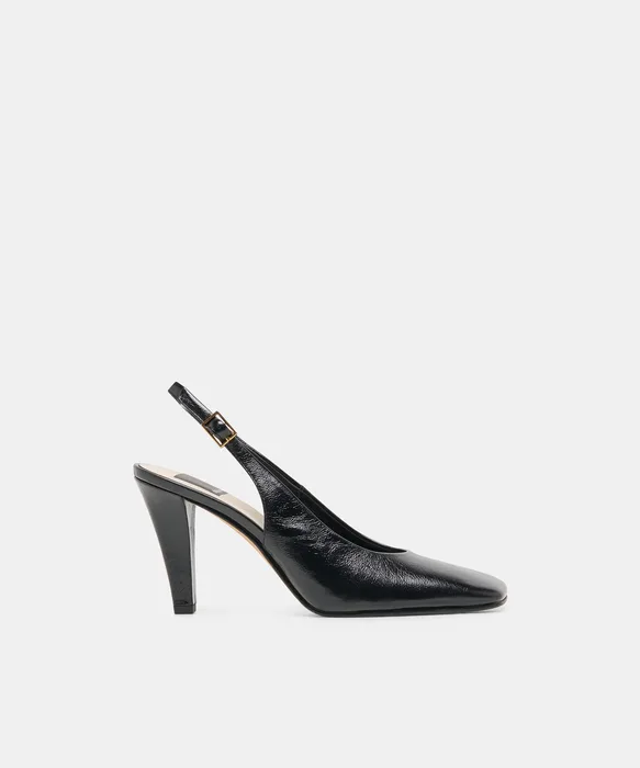 GESSIA Midnight Leather Closed-Toe Slingback Heels — view 2