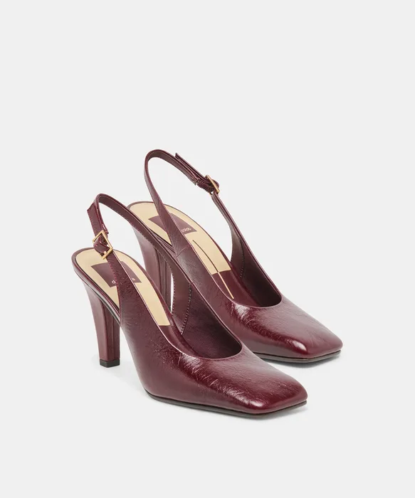 GESSIA Oxblood Crinkle Patent Closed-Toe Slingback Heels — view 3