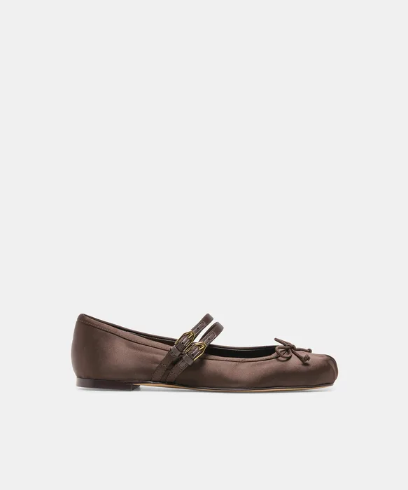 Gibsen Dk Chocolate Satin Mary-Jane Ballet Flats — view 2