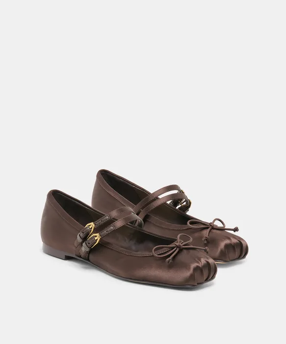 Gibsen Dk Chocolate Satin Mary-Jane Ballet Flats — view 3