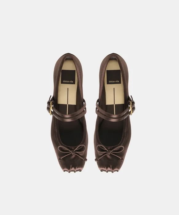 Gibsen Dk Chocolate Satin Mary-Jane Ballet Flats — view 4