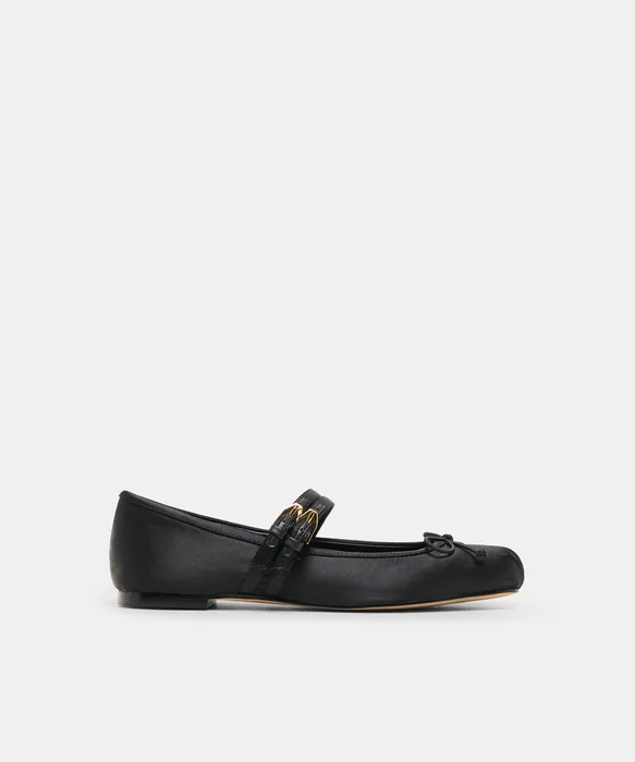 Gibsen Onyx Satin Ballet Flats — view 2
