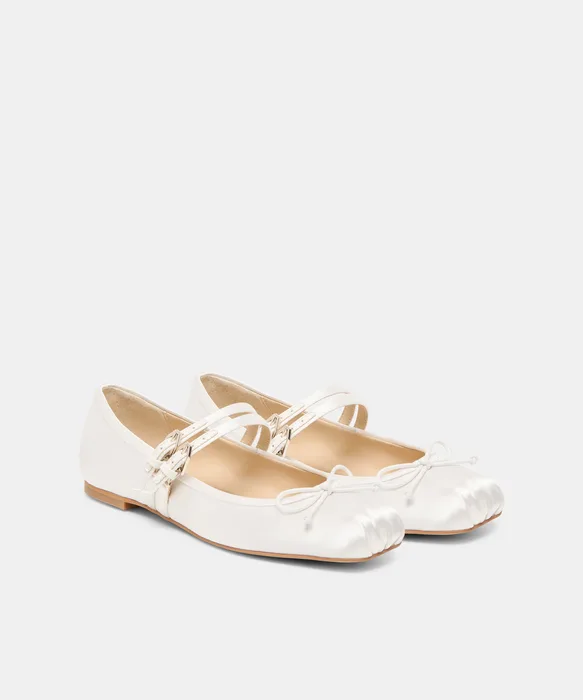 Gibsen True White Satin Ballet Flats — view 3