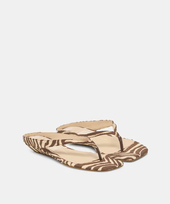 GIZEL Beige Zebra Raffia Thong Square-Toe Sandals — view 3