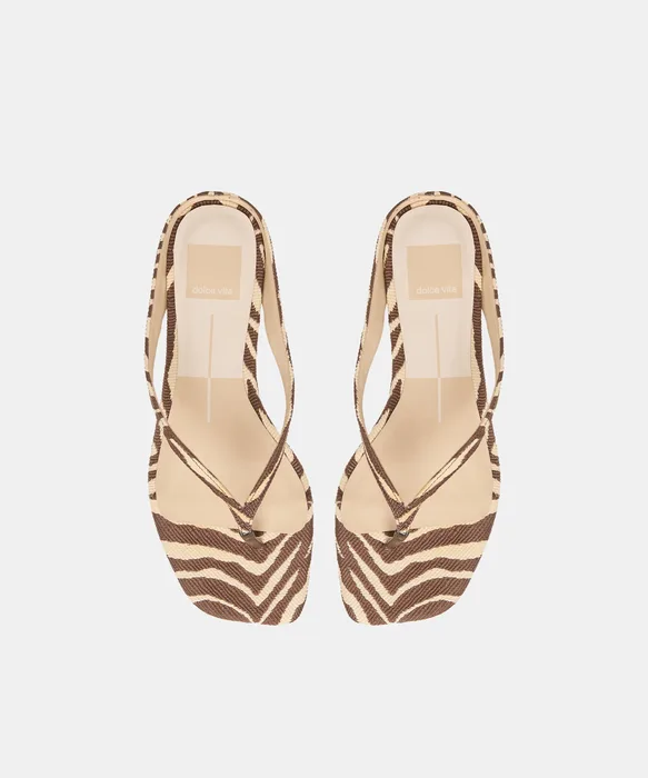 GIZEL Beige Zebra Raffia Thong Square-Toe Sandals — view 4