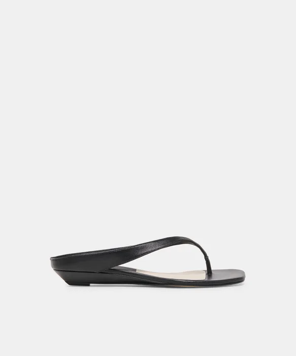 GIZEL Black Leather Thong Square-Toe Sandals — view 2