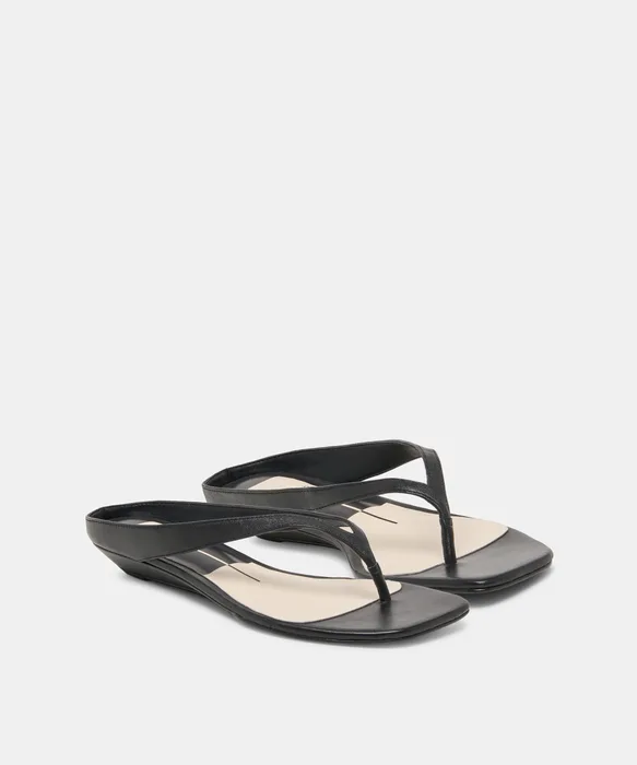 GIZEL Black Leather Thong Square-Toe Sandals — view 3