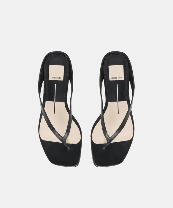 GIZEL Black Leather Thong Square-Toe Sandals — view 4