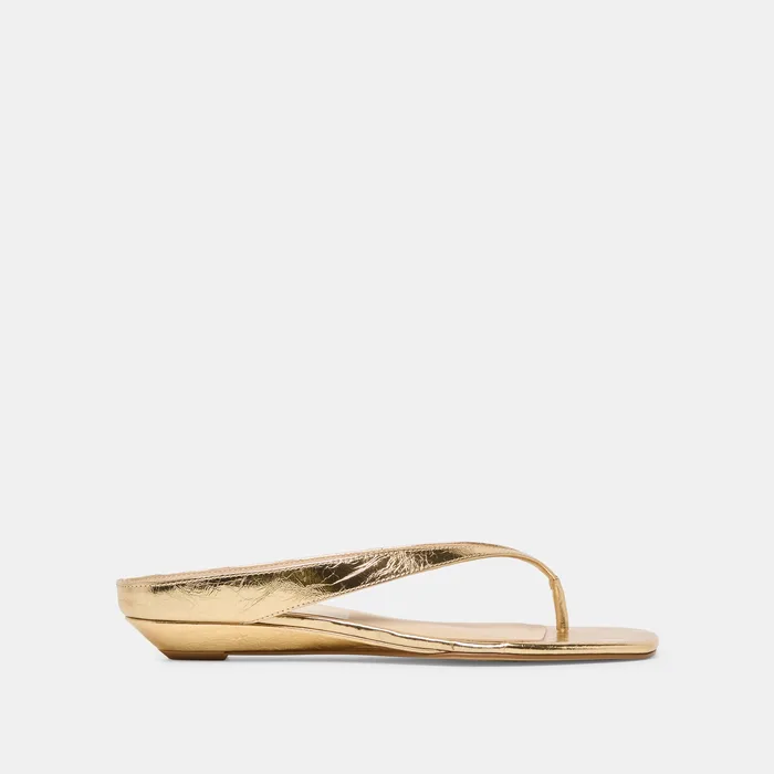 GIZEL Gold Crinkle Patent Thong Square-Toe Sandals — view 2