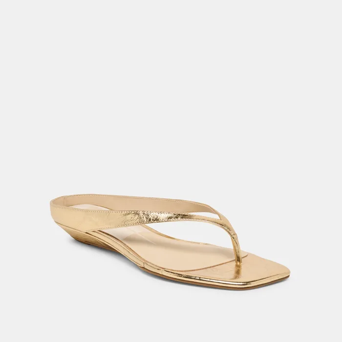 GIZEL Gold Crinkle Patent Thong Square-Toe Sandals — view 4