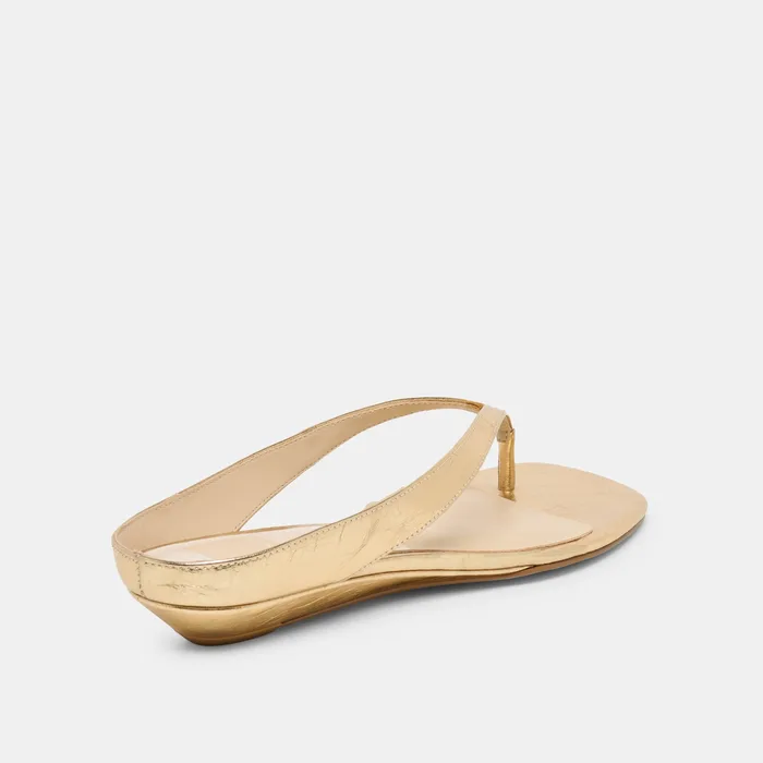 GIZEL Gold Crinkle Patent Thong Square-Toe Sandals — view 6