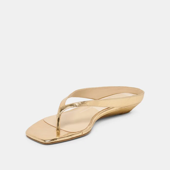 GIZEL Gold Crinkle Patent Thong Square-Toe Sandals — view 7
