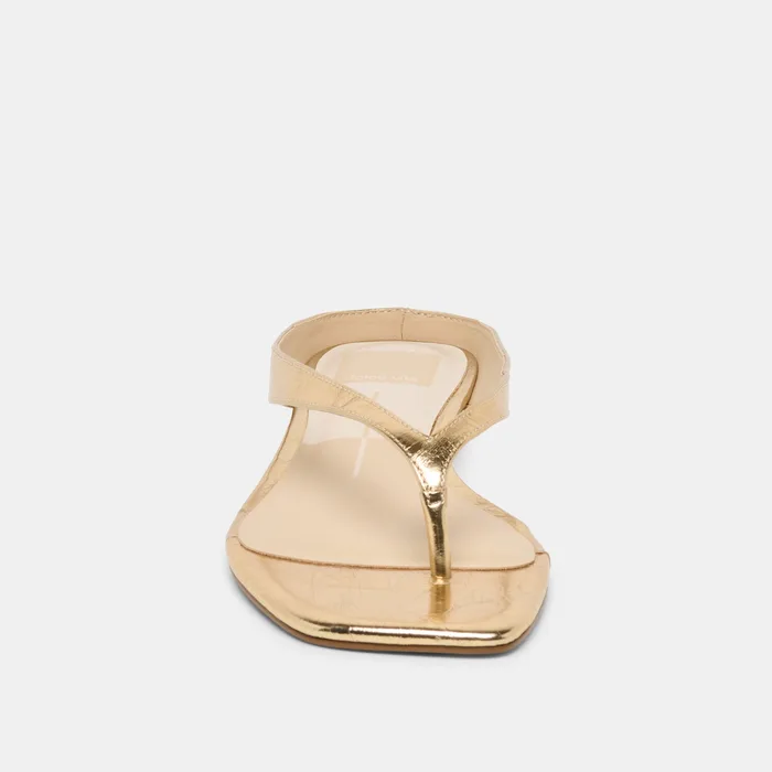 GIZEL Gold Crinkle Patent Thong Square-Toe Sandals — view 9