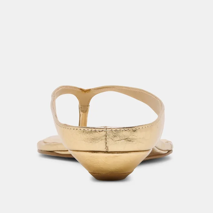 GIZEL Gold Crinkle Patent Thong Square-Toe Sandals — view 10