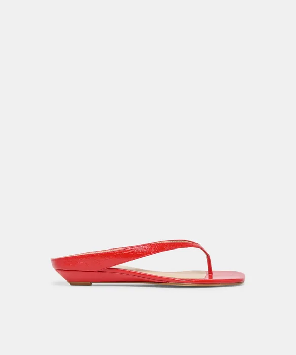 GIZEL Red Crinkle Patent Thong Square-Toe Sandals — view 2