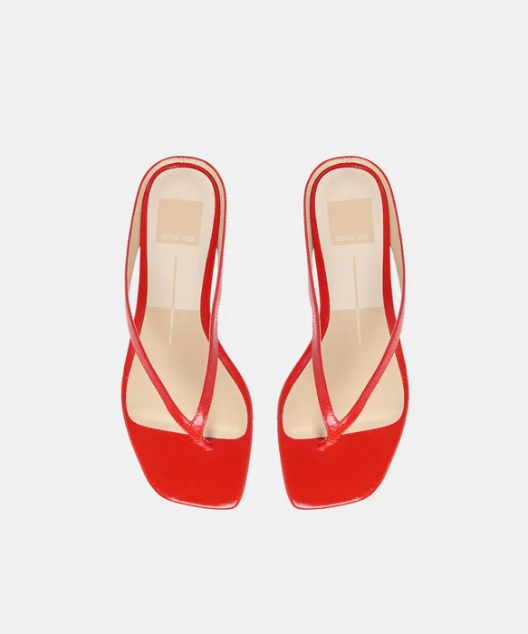 GIZEL Red Crinkle Patent Thong Square-Toe Sandals — view 4