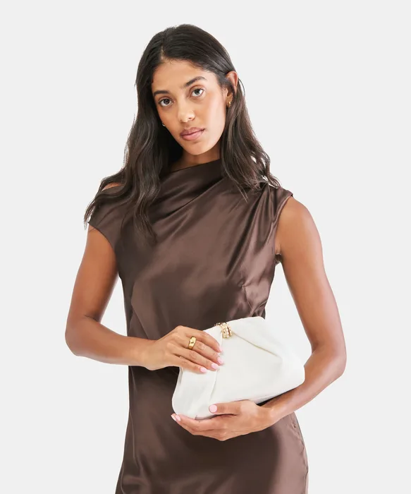 GLEAM White Satin Bridal Clutch — view 3
