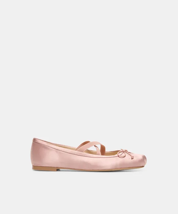 GWINN Blush Satin Cross Strap Ballet Flats — view 2